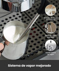 Kickstart Your Day With This Solid Gear Semi Automatic Espresso Maker Featuring A Dope Milk Frother Steam Wand And Spacious 57 Oz Tank For Smooth Daily Lattes And Cappuccinos, showing steam wand in use.