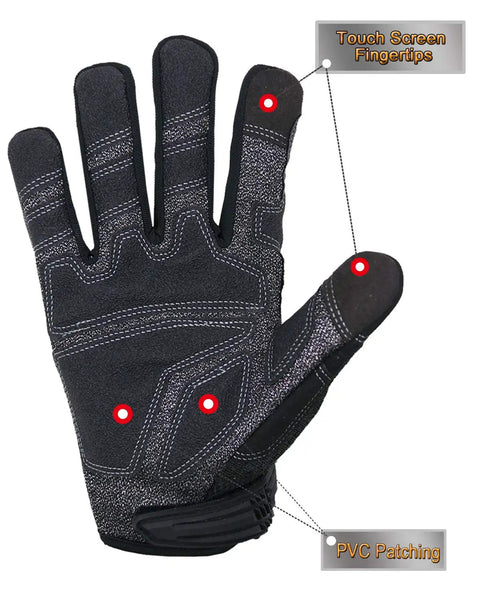 Mens Work Gloves Touch Screen Utility Mechanic Gloves With Padded Knuckles And Palm, Cut Resistant, anti slip, PVC patch