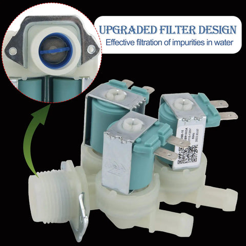 Cold Water Inlet Valve Replacement For Washer 5220FR2075L With 2 Outlets At 45 Degrees Left Fits LG Kenmore Models Replaces 5221ER1003A
