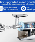 Heavy Duty Electric Meat Grinder Crushing Tough Cuts Up To Five Pounds A Minute Powered By Pure Copper Motor showing internal parts.