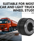 Heavy Duty Wheel Stud Installer Tool For Cars, SUVs And Light Trucks next to an orange truck with text "SUITABLE FOR MOST CAR AND LGHT TRUCK WHEEL STUDS"