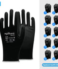 Ride Or Die PU Coated Safety Work Gloves With Breathable Black Nylon Liner For Job Site Toughness And Fingertip Precision In Solid Industrial Protection Gear That Holds Up, shown in black color, front view.