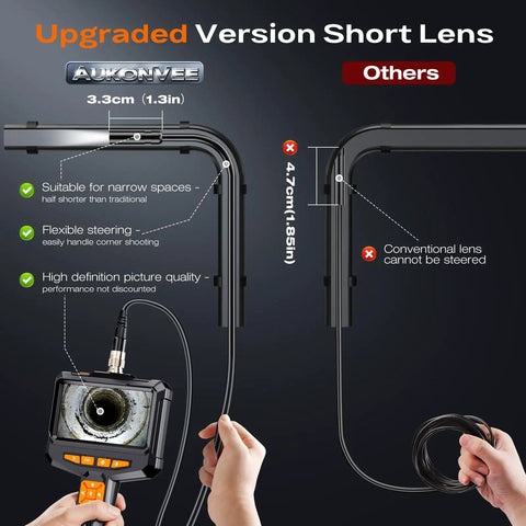 Endoscope Camera With Light Handheld Borescope 4.3 Inch IPS Color Screen Real Time HD Inspection 178 Degree Wide Angle Portable Tool For Pipes Engines Roof Gutters And Other Tight Spots Your Go To Home Auto DIY Companion, short lens