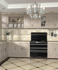 Spacious kitchen with beige cabinets featuring 10 Pack 5 Inch Matte Black Cabinet Pulls For Kitchen Cabinets, Dresser Drawers, And Cupboards.