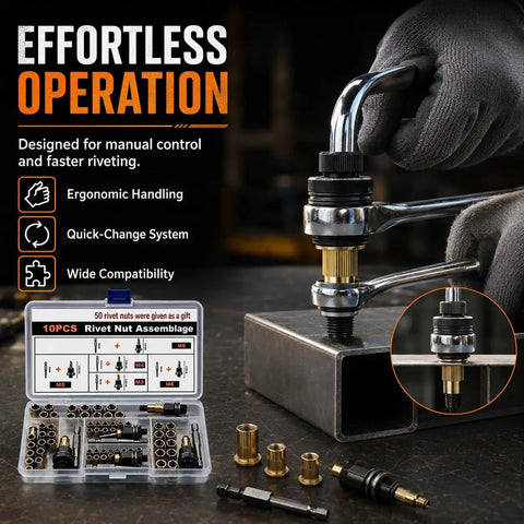Pro Grade 60 Piece Rivet Nut Tool Set With Metric M3 M4 M5 M6 M8 Heads, Heavy Duty Carbon Steel Build For Auto Repair, Sheet Metal Work, And Equipment Maintenance, The Ultimate All In One Rivet Nut Kit, using M3-M8 heads on steel panel