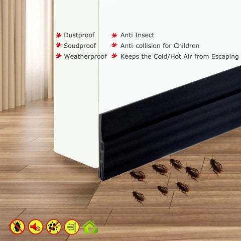 Self-Adhesive Door Sweep Draft Stopper For All Doors, 2 Inch Wide By 39 Inch Long, Black Rubber Weather Stripping Under Door Bottom