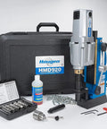 Heavy Duty 115 Volt Magnetic Drill Built Like A Tank With Kickin Three Speed Gearing Up To Two Three Eighths Inch Capacity Includes Coolant Jug And Chuck Adapter For Serious Metalworking Tasks.