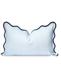 Coastal Patio Lumbar Pillow Cover 12x20 Inches Water Repellent Scalloped Edge For Indoor Outdoor Use Baby Blue Stripe Cushion Case