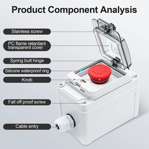 Emergency Stop Button With Waterproof Clear Cover IP67 Red Mushroom Push Switch Box Momentary Switch For Control Panels