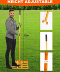 Heavy Duty Lawn Leveling Rake With 72 Inch Adjustable Handle For Soil Sand And Grass, shown with adjustable height feature.