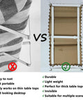 Comparison of tablecloth clips showing metal clips versus Hidden Tablecloth Clips Set That Stays Put For Outdoor Tablecloths.