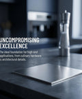 Top Shelf Stainless Steel Square Sheets 2 Pack 15X15X0.08Cm Sleek Mill Finish solid flat stock on countertop.