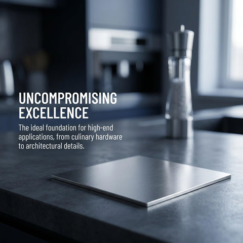 Top Shelf Stainless Steel Square Sheets 2 Pack 15X15X0.08Cm Sleek Mill Finish solid flat stock on countertop.