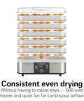Digital Food Dehydrator With Five Stackable Bpa Free Trays And Adjustable Thermostat, showing airflow design and digital display.