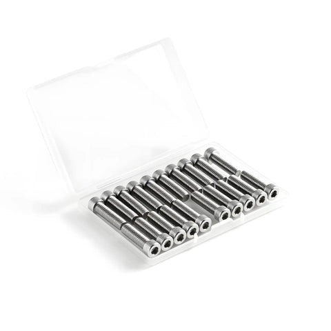3/8 X 1 Socket Head Cap Screws 10 Pack Built From Solid 304 Stainless Steel in a clear case, showing full thread design.