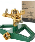 Impact Pulsating Lawn Sprinkler With Metal Base, Heavy Duty Yard Sprinkler for Large Areas, showing weatherproof zinc alloy build.