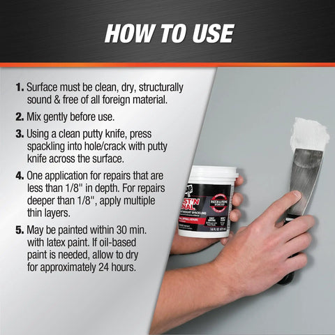 Lightweight Spackling Compound For Quick Wall Repairs White 8 Oz Patch And Prime In One Shot With Ultra Smooth Finish And Excellent Hiding Power Easy Sanding Ideal For Interior Wall Patches