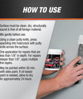 Close-up of instructions for Fast N Final Lightweight Spackling Patch And Prime In One Step For Walls next to a putty knife.