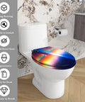 Elongated Toilet Seat Soft Close for Bathroom with colorful design mounted on a standard toilet, showcasing easy installation features.