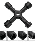 4-way black spanner from 11 Piece Multi Functional Utility Key Kit For Plumbers And Home DIY Projects With 4 Way Keys Triangle Cabinet