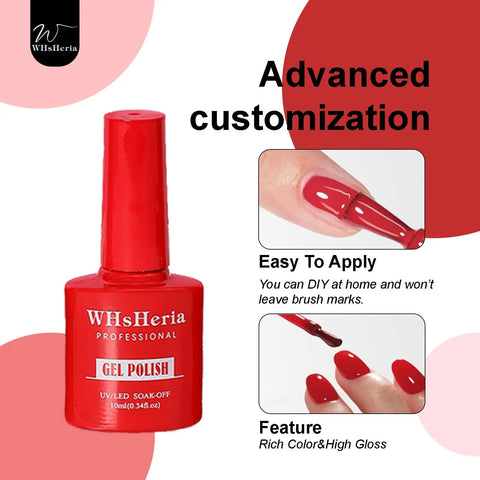 Six Piece Gel Nail Polish Set Ten Milliliter In Red Shades Burgundy Dark Red Light Red Soak Off Formula with application details