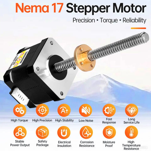 Three Pack Nema 17 Stepper Motors With 100mm TR8x8 Lead Screws For 3D Printers And CNC DIY 2 Phase 1.8 Degree Steps 0.44 Nm