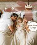 52" Plywood Modern Ceiling Fan with Light and Remote for Living Room Golden above a family sleeping peacefully in bed.