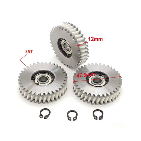 47.5x12mm Oblique Planetary Gear 35T Helical Gear with 8mm Bearings showing size details and steel construction for e-bike hub motor