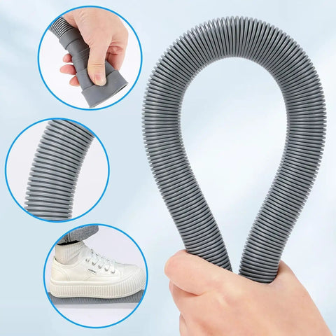 Universal Washing Machine Drain Hose Extension Kit showcasing flexible 6.5 ft corrugated hose with adapters for washers, dishwashers, sinks.