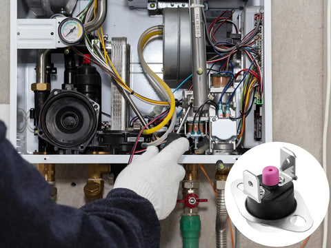 Installing Rollout Furnace Limit Switch 47 22861 01 L350 2 Pack SPST in a heating system for easy DIY protection replacement.