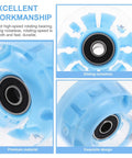 Close-up of Luminous Roller Skate Wheels 4 Pack PU light-up blue glow quad skates wheels showing bearings detail for outdoor skating.