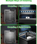 Lit 24V LED Light Kit For Adventurer 5M And 5M Pro 3D Printers showing multiple installation options with light boards