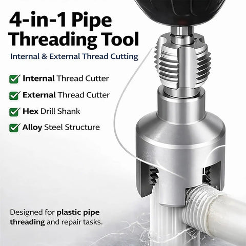 4 in 1 Drill Powered Pipe Threading Tool Kit For Cutting Internal External Threads On Pvc And Ppr Pipes showing alloy steel structure and thread cutter.