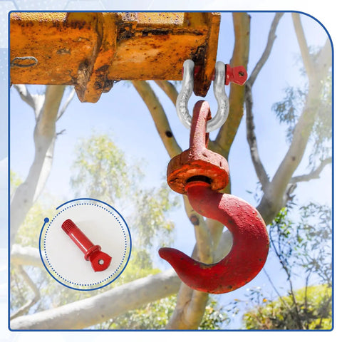 Street Savvy And Trail Tough 2Ton D Ring Shackles Rated At 4400 Lbs, Forged Steel Clevis rigging links with red hook.