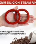 Two Pack 8.0mm Silicone Group Gasket For E61 Espresso Machines Grouphead And Portafilter Red Replacement Seal Ring held in hand