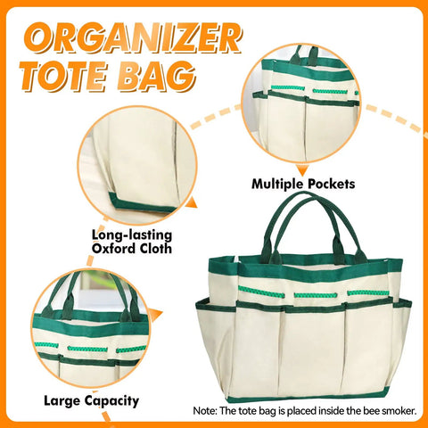 Organizer tote bag from 9 Piece Beekeeping Tools Kit with Oxford cloth, multiple pockets, and large capacity for beekeepers.
