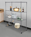 Heavy Duty 4 Tier Wire Shelving Rack Smooth Operator Design Adjusts in Seconds with kitchen cookware and appliances.