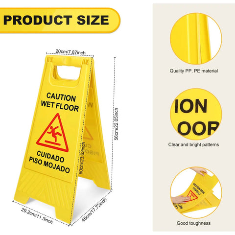Heavy Duty Folding Wet Floor Signs, Set Of Twelve Double Sided Bilingual Safety Placards For Shop And Office Floors, Bold Yellow Warning Markers Ready To Roll With Zero Fuss And Rock Solid Build, size 29 x 60 cm.