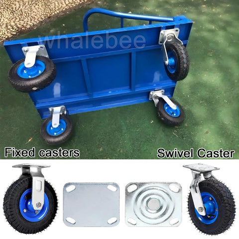 Heavy Duty Pneumatic Caster Wheels With Built Tough Steel Plates And Shock Absorbing Rubber Tires Six Eight Ten Inch Sizes For Smooth Rollin Swivel And Fixed DIY Cart Replacement Set