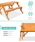 2-In-1 Transforming Outdoor Picnic Table And Garden Bench, Wooden Patio Furniture With Umbrella Hole in table and bench configurations