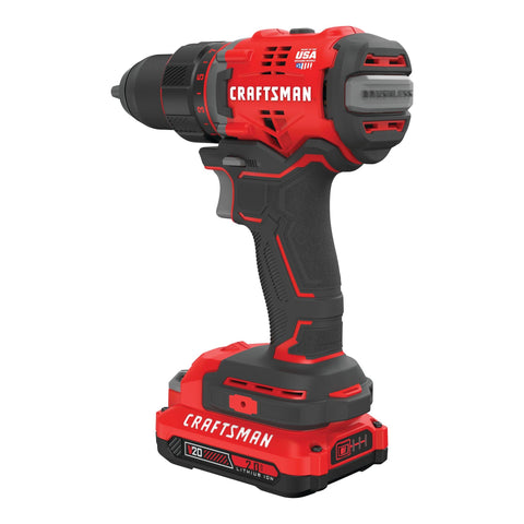 20V Max Cordless Drill Driver With 1/2 Inch Keyless Chuck, includes two batteries and charger, brushless motor, made in USA