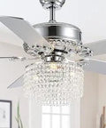 52 Inch Modern Reversible Chandelier Ceiling Fan With Lights And Remote, Crystal Fandelier Style in silver finish, bedroom use