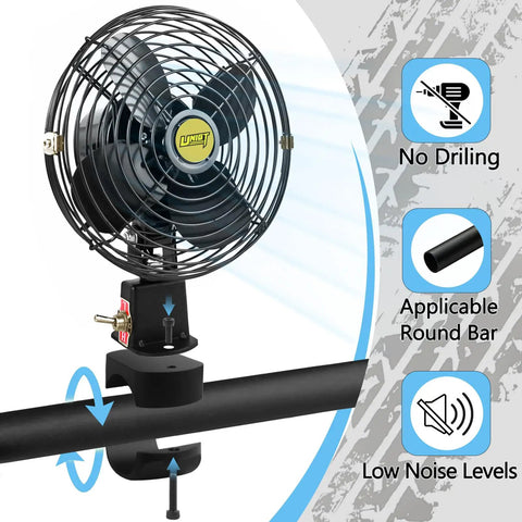 Overhead 6 Inch UTV Cooling Fan With 12V Power For Roll Cage Mount Fits Polaris RZR Can Am Maverick X3 Honda Talon And Kawasaki SXS