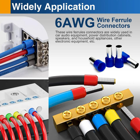 Beefy Heavy Duty AWG 6 Wire Ferrule Connectors Blue Insulated Copper Terminals showcased in electrical setup