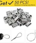 50 aluminum crimp sleeves for One Sixteenth Inch Stainless Steel Wire Rope Heavy Duty DIY Ready 100 Feet 304 Aircraft Grade Cable
