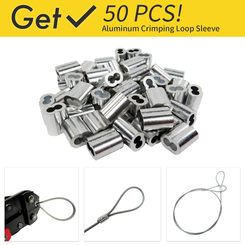 50 aluminum crimp sleeves for One Sixteenth Inch Stainless Steel Wire Rope Heavy Duty DIY Ready 100 Feet 304 Aircraft Grade Cable
