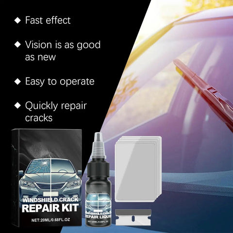 Windshield Crack Repair Kit With Advanced Repair Liquid, Quick Fix For Cracks And Chips, package with resin and film