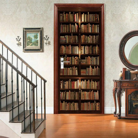 Peel And Stick Vinyl Door Decals Set Of 2 Sheets For Full Door Coverage, Self Adhesive Mural For Home Decor, bookshelf design.