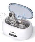 650mL Ultrasonic Jewelry Cleaner Machine With 35 Watt Power And 45Khz Frequency cleaning a watch and rings in water.