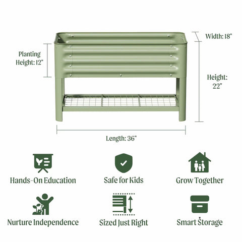 Kid Friendly Elevated Garden Bed With Legs And Storage Rack For Outdoor Use Durable Food Safe VZ Two Point Zero Steel Raised Beds